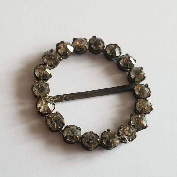 Vintage halo scarf ring silver tone paste stones rhinestones scarf clip - Picture 4 of 14